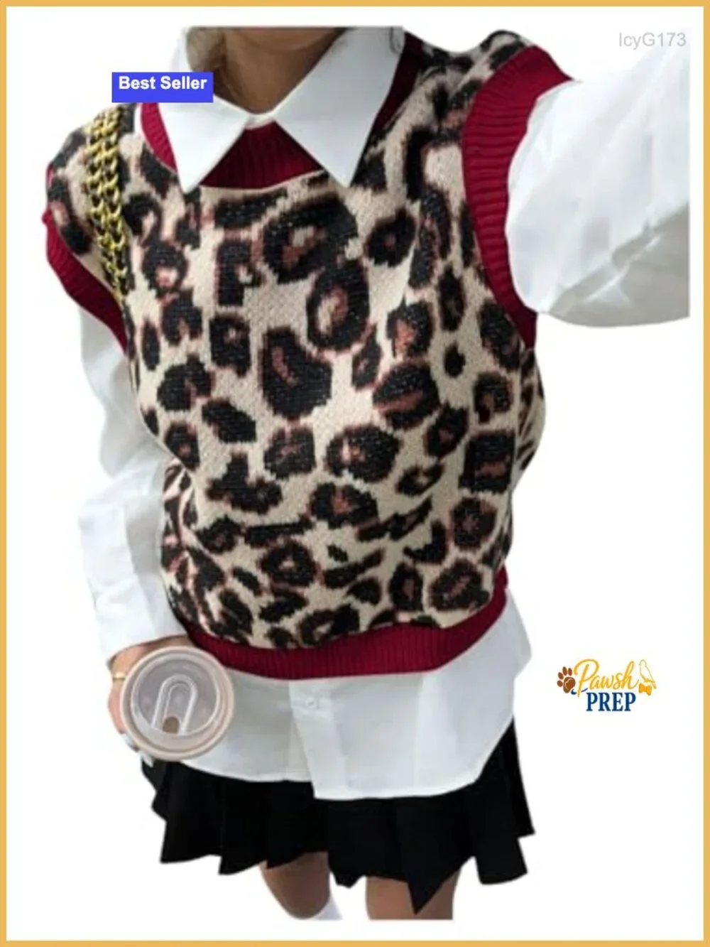 Leopard Print Color Block Knit Sleeveless Sweater Vest, Casual Pullover Top
